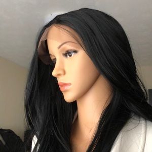 NWT 22” Swiss Lace front pure black human blended mixed straight wig